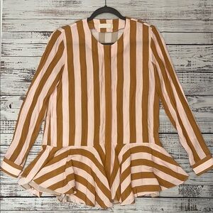 KAELEN Brown and Pink‎ Peplum Blouse with Mandarin Collar